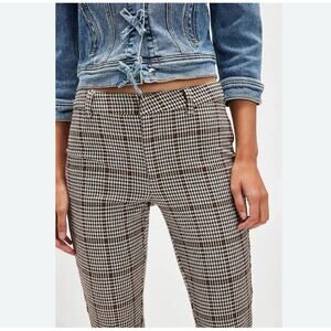 NWT Free People Molly Slim Pants Neutral Combo Winsor Plaid Size 2 High Rise